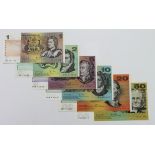 Australia (6), 50 Dollars, 10 Dollars, 5 Dollars, 2 Dollars & 1 Dollar issued 1979, signed