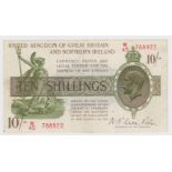 Warren Fisher 10 Shillings issued 1927, LAST SERIES 'W' prefix, serial W/45 788922, Great