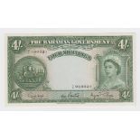 Bahamas 4 Shillings not dated issued 1953, serial A/6 980321, portrait Queen Elizabeth II at