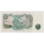 ERROR Page 1 Pound issued 1970, large section of front overprinted on back, serial W90D 141959 (