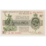 Warren Fisher 10 Shillings issued 30th September 1919, scarcer FIRST SERIES 'D' prefix, serial D/
