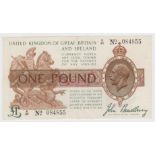Bradbury 1 Pound issued 1917, serial E/42 084855 (T16, Pick351) centre fold, about EF