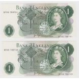ERROR Page 1 Pound (2) issued 1970, consecutively numbered pair of mismatched serial numbers, top