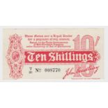 Bradbury 10 Shillings issued 14th August 1914, ERROR with designed misplaced vertically towards