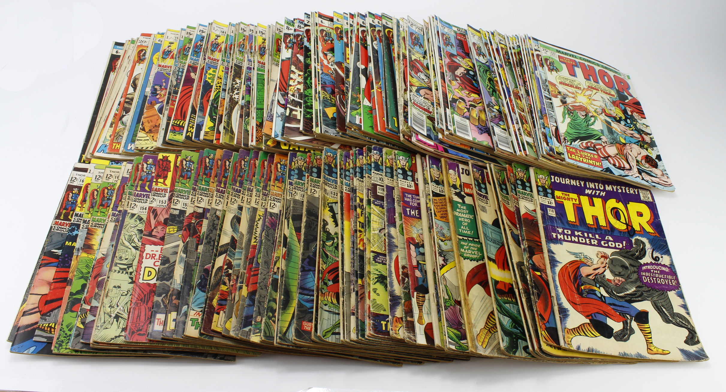 Thor. A collection of approximately 154 Mighty Thor comics between nos. 118-270, published Marvel,