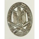 Early War German General Assault Badge. Silvered solid brass. LDO numbered 20 for C.F Zimmermann,