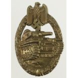 German 3rd Reich Bronze Panzer Assault Badge. Maker Paul Meybaer Berlin.