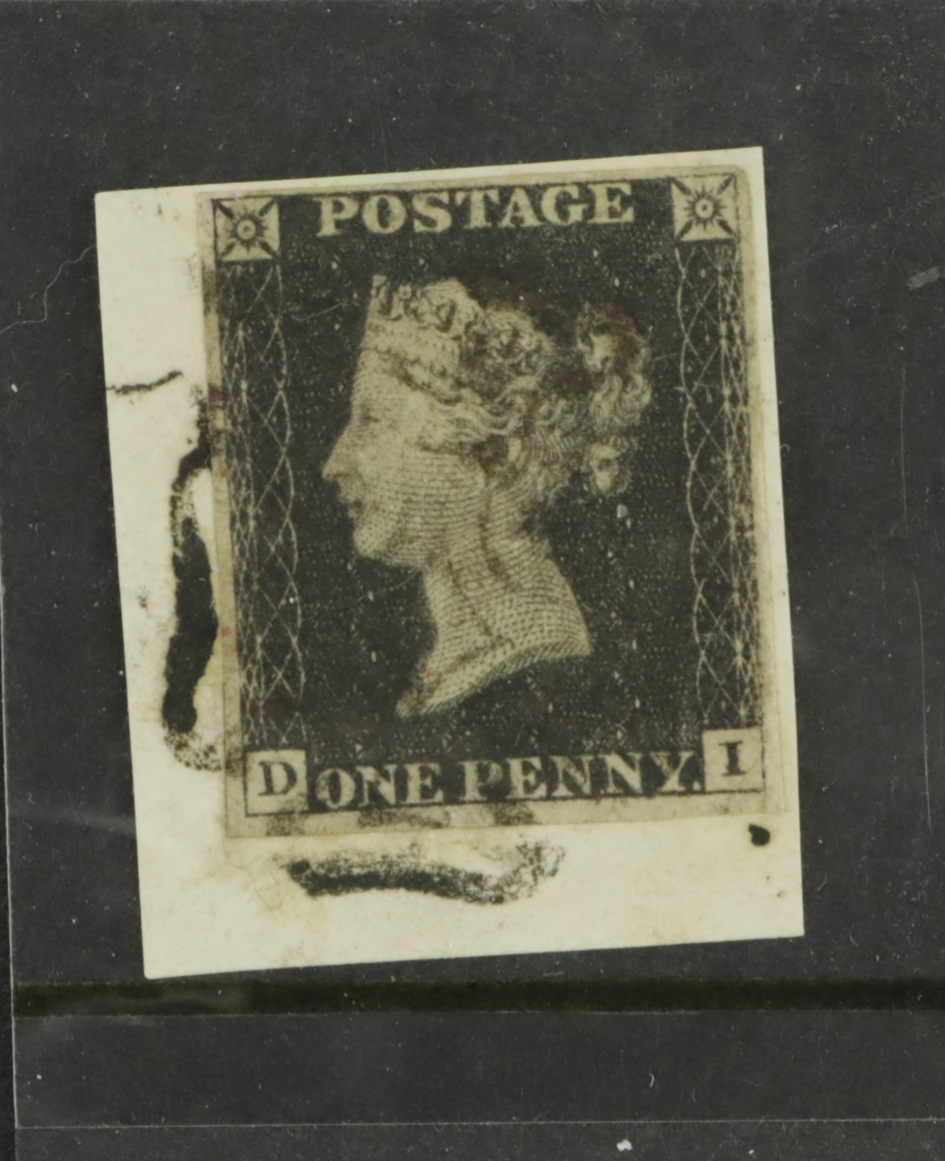 GB - 1840 Penny Black (D-I), identified as likely Plate 2, 4 margins, no apparent tears thins or