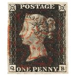 GB - 1840 Penny Black Plate 5 (Q-B) four good margins, no faults, very fine used, cat £375