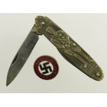 German Adolf Hitler penknife & Party lapel badge