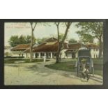 Malaya postcard showing post office and telegraph office at Taiping in Perak, ethnic rickshaw etc,