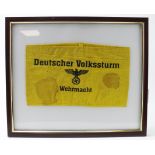 German framed Nazi Deutscher Volkssturm Wehrmacht arm band.