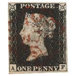 GB - 1840 Penny Black Plate 4 (A-F) four close to good margins, no thins or creases, fine used,