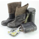 German cold weather boots, felt and leather. Stamped inside 'TGL 108-75476 66.2. 29.5 009'. Pair.