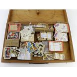 Wooden box containing quantity of trade cards, mainly A & BC Gum, majority seem to be sorted into