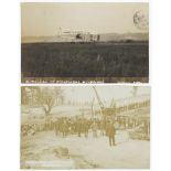 Brooklands Racing Circuit, Weybridge under construction & aviator M Paulham landing R/P's   (2)