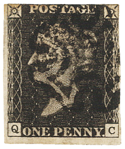 GB - 1840 Penny Greyish-Black Plate 11 (Q-C) arguably four margins, very close / touching along top,