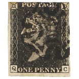 GB - 1840 Penny Greyish-Black Plate 11 (Q-C) arguably four margins, very close / touching along top,