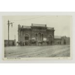 Railway station postcard. Plaistow, exterior with horse-drawn carriage.