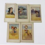Flora White (20th century) original artwork for postcards, on board, SEASIDE - Who cares, Boo, I