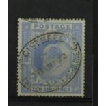 GB - 1902 10s ultramarine stamp, SG.265, very fine used with 1902 Threadneedle Street registered