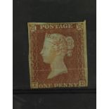 GB - 1841 1d red-brown (T-D) four margins, mint with hinge remains and much original gum. Horizontal