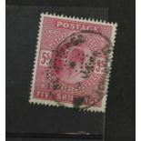 GB - 1902 5s bright carmine stamp, SG.263, "D B" perfin with 1905 Gracechurch Street registered