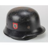German 3rd Reich Late War (no cone) Fire Helmet with leather nape protector.