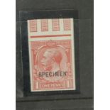 GB - 1912 1d watermark Royal Cypher (Simple) stamp, imperforate marginal imprimatur overprinted