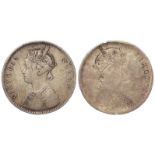 India, error coin: Victoria Rupee obverse brockage, GF