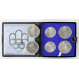 Canada Olympic 1976 four coin silver set (boxed) along with a further two $10 in hard plastic