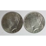 USA Peace Silver Dollars (2): 1924 and 1925, AU with lustre.