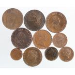 GB Copper & Bronze (10) 19th-20thC: Pennies: 1874H o7 rH VF, 1932 nEF; Halfpennies: 1799 5