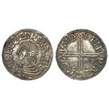 Aethelred II silver penny, Long Cross Type, Spink 1151, obverse reads:- +.AEDELRAED REX ANGLO. [both