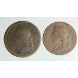 Farthings (2) Charles II copper pattern farthings 1665, one 23mm, the other 25.5mm, in Fair-VG