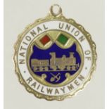 Railway related - National Union of Railwaymen 9ct. Gold and enamel medal hallmarked T.O. 9.375,