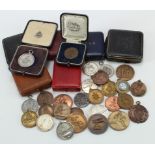 Military related sporting medals / fobs, many various types, some cased, 3x silver hallmarked noted.