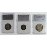 Ireland (3) slabbed by NGC: Halfcrown 1954 MS66, Florin 1954 MS66, and Shilling 1954 MS65.