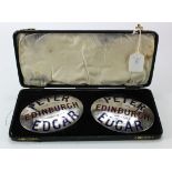 Pair of white metal & enamel Bookmaker's plates/badges (probably horse racing related) for Peter