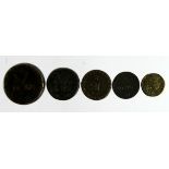 Coin Weights (5) includes 2x standard George II Irish weights for a Dobra and 2 Guineas plus a