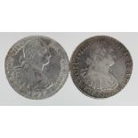 Spanish Mexico (2) silver 8 Reales: 1797 Mo FM cleaned GF, and 1806 Mo TH Fine.