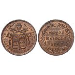 Italian States, Papal States copper Mezzo (1/2) Baiocco 1843-XIIIB, AU with lustre, small minting