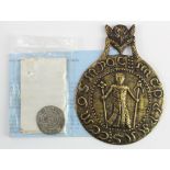 Billy & Charley fantasy brass pilgrim badge d.82 x 110mm. William (Billy) Smith and Charles (