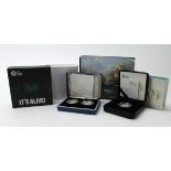 GB & Gibraltar silver proof/BU cased coins x7 (in 5 cases) including Nelson & Trafalgar 2-coin set.