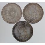 GB Halfcrowns (3): 1892 EF light hairlines, 1900 nEF, and 1914 nEF surface flaw.
