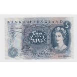 Fforde 5 Pounds issued 1967, rare REPLACEMENT note, serial 06M 396434 (B315, Pick375b) centre