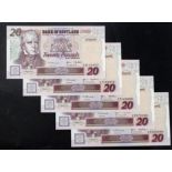 Scotland, Bank of Scotland 20 Pounds (5) dated 22nd March 1999, signed Grant & Masterton, a