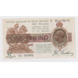 Bradbury 1 Pound (T16, Pick351) issued 1917, rarer CONTROL NOTE 'Z' prefix, serial Z/25 800801,