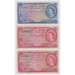 British Caribbean Territories (3), 2 Dollars dated 2nd January 1962, 1 Dollar (2) dated 2nd