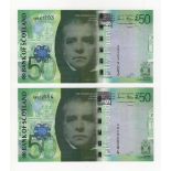 Scotland, Bank of Scotland 50 Pounds (2) dated 17th September 2007, signed Stevenson & Matthew,